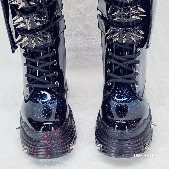Anthony Wang Blackest Night Patent Spatter Cyber Punk Goth Platform Boots - Picture 7 of 9